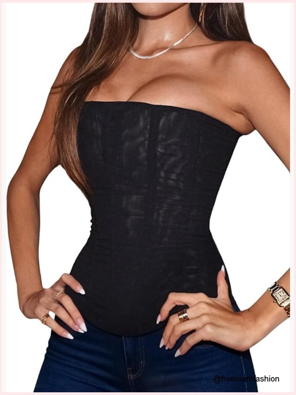 Strapless Mesh Corset Bustier Top with Steel Boning Slim Fit